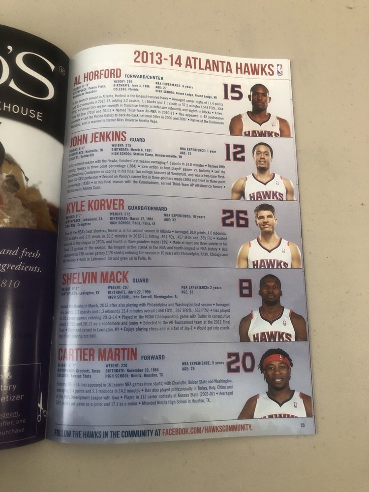 Atlanta Hawks 🏀 Inspiration Night Program 🏀 12•6•13 Vs Cavaliers
