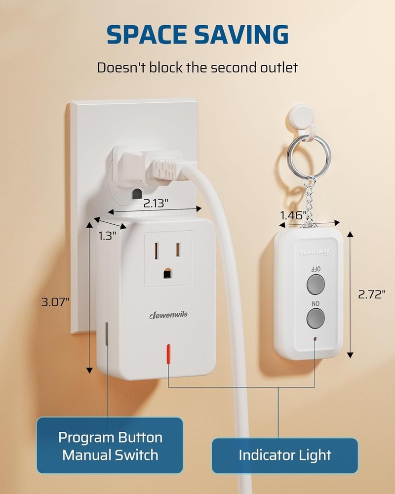 Indoor Wireless Power Switch with 100ft RF Range, Remote Control & Compact Size