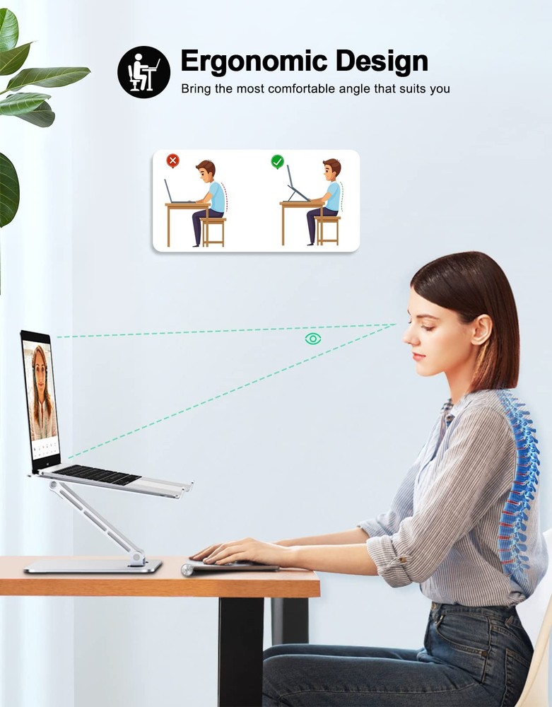 RIWUCT Foldable Laptop Stand, Height Adjustable Ergonomic Computer Silver