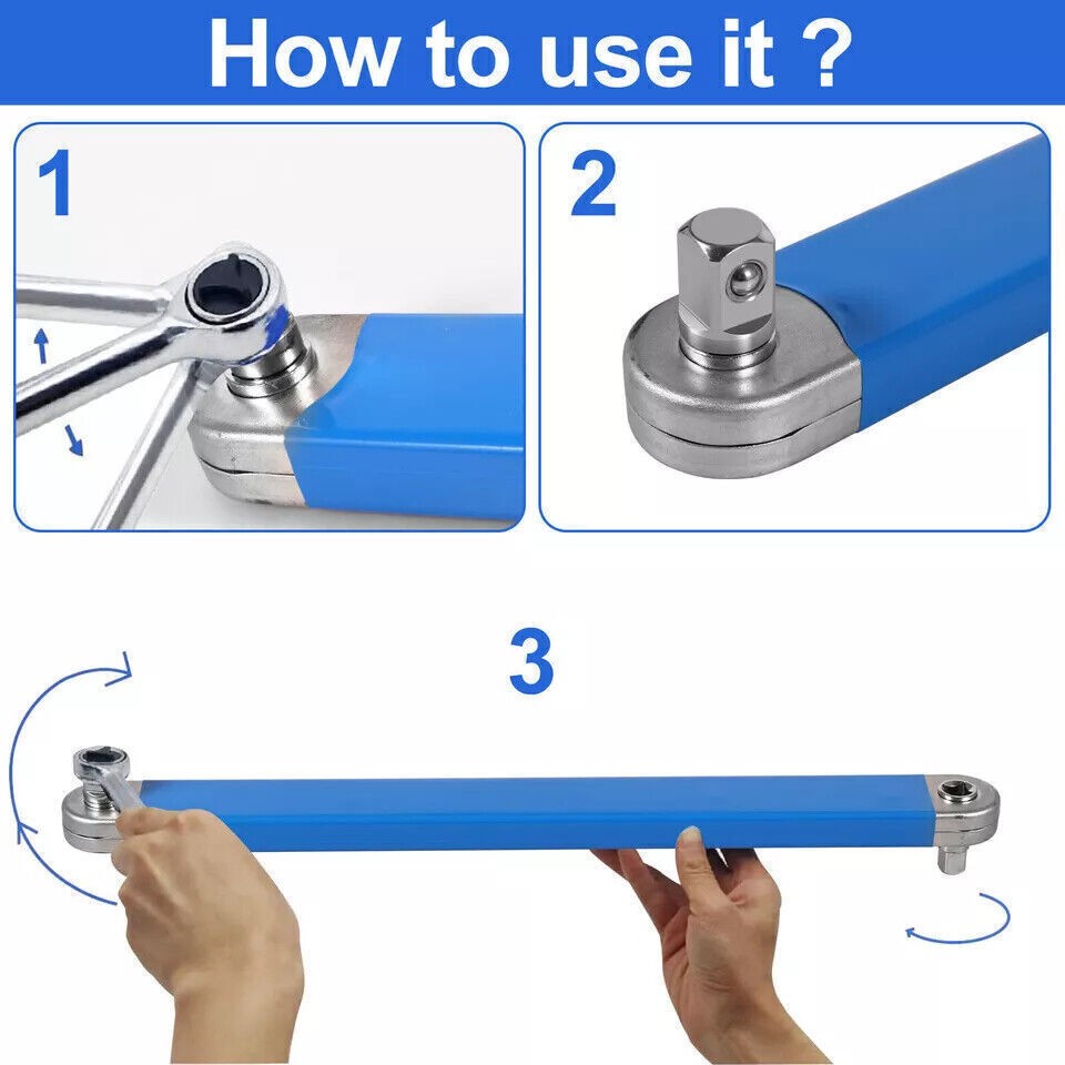 2 Set Offset Extension Wrench Set Ratchet Spanner Wrench with Extender Adapter