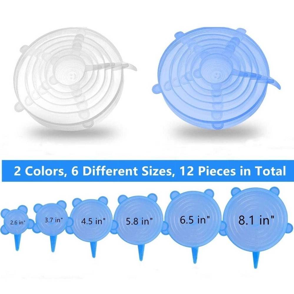 Silicone Stretch Lids- 12Pack- 6 Sizes, BPA-Free, Reusable, Durable & Versatile
