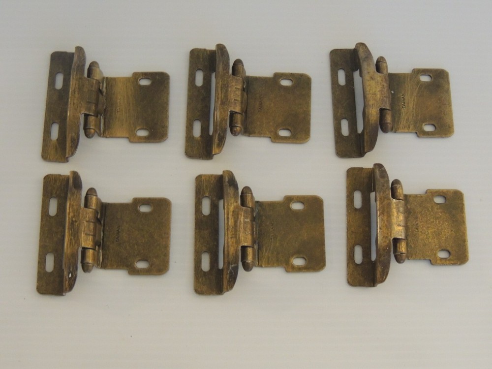 6 Brass Tone Cabinet Hinges