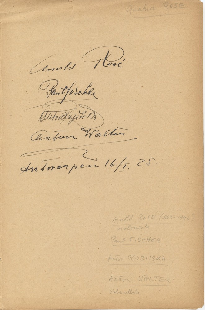 [Rosé Quartet] Rosé, Arnold.  Autograph Signatures, 1925