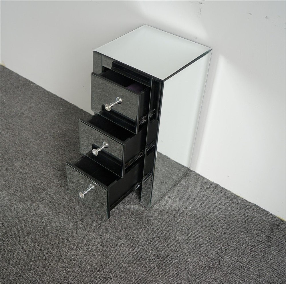3-Drawer Mirrored Glass Bedside Table - Size S Bedroom Storage