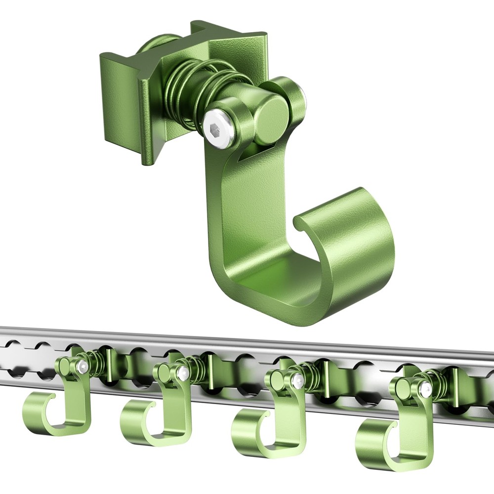 4 Pack L Track Hooks with Single Stud Fitting, Spring-Loaded Adjustable Green