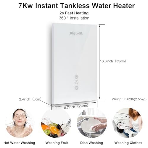 BiseLong Electric Instant Heat Tankless Water Heater, 7KW, 240V, White