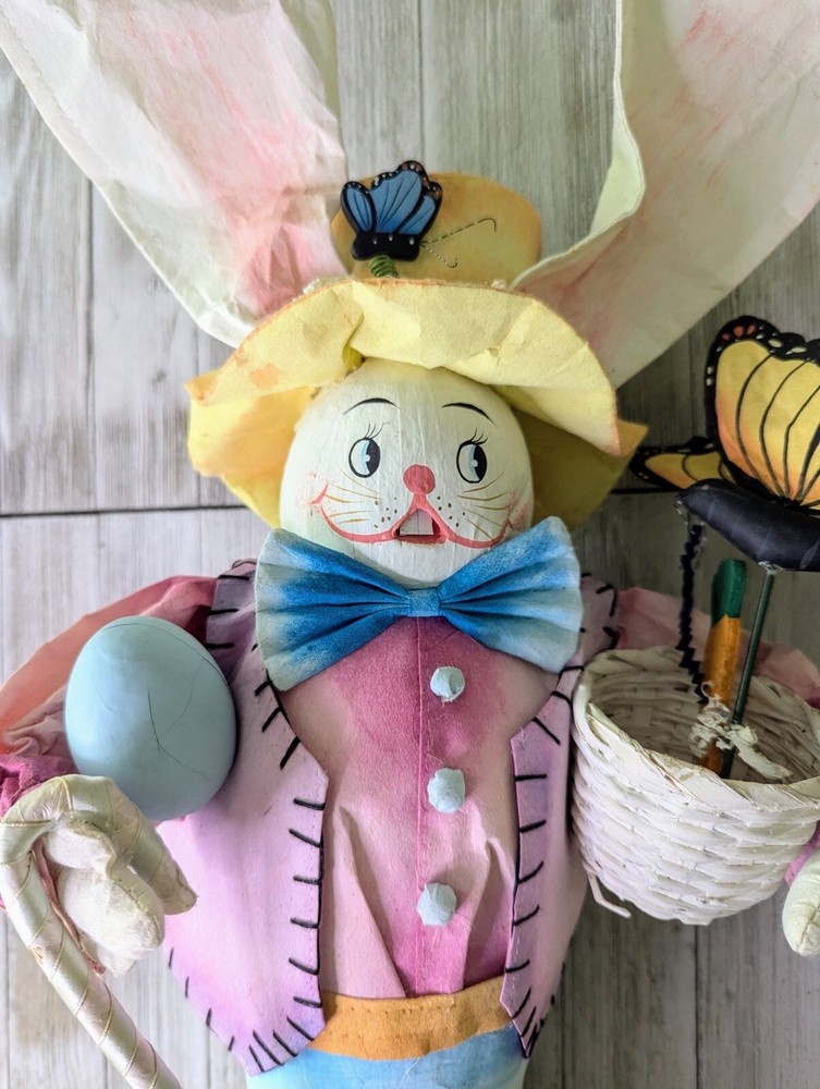 Easter Decorations Mr. & Mrs. Easter Bunny with Pastel Eggs Cane Pose-able Ears