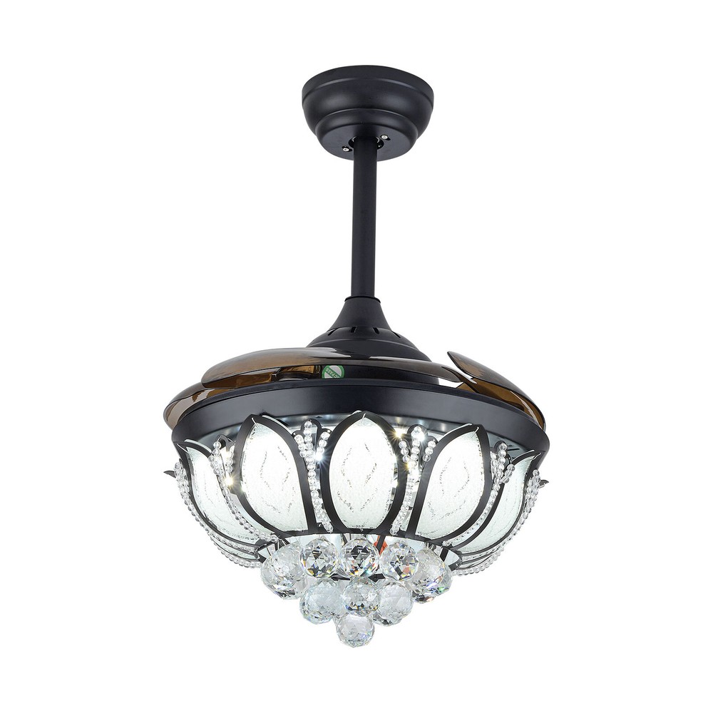 Retractable Fan Ceiling Light K9 Crystal 3color Ceiling Fan Light Remote Control