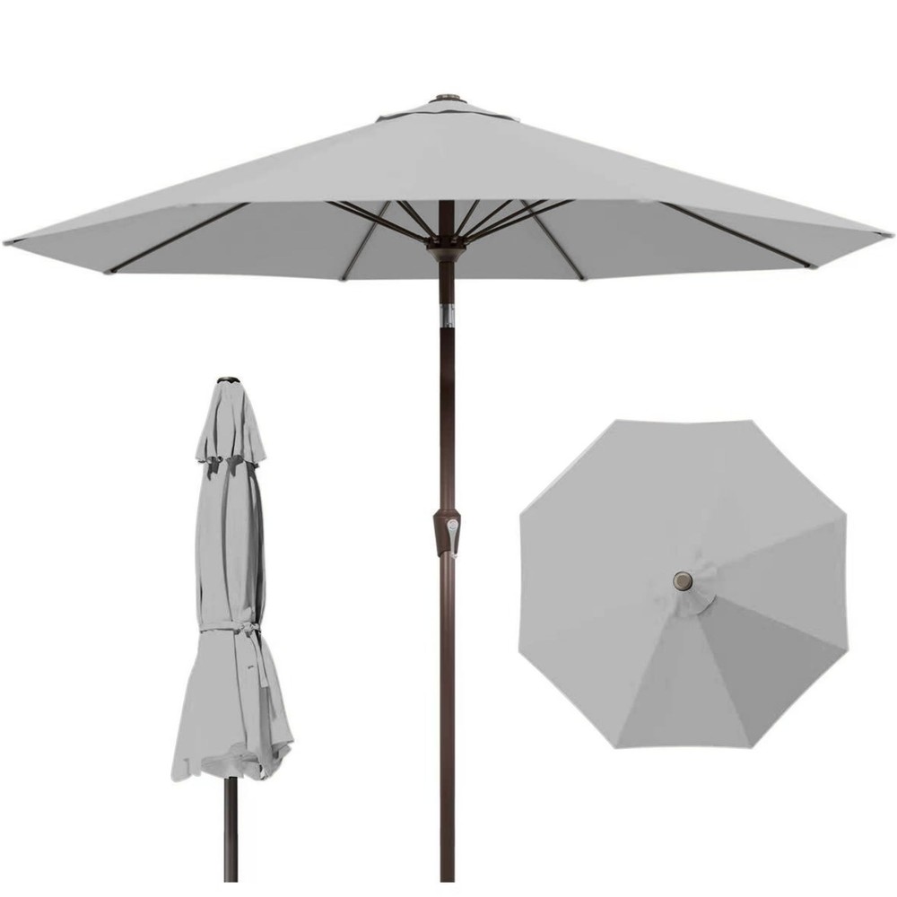 Tobeos 9ft Patio Umbrella with Push Button Tilt and 9FT, Light Gray