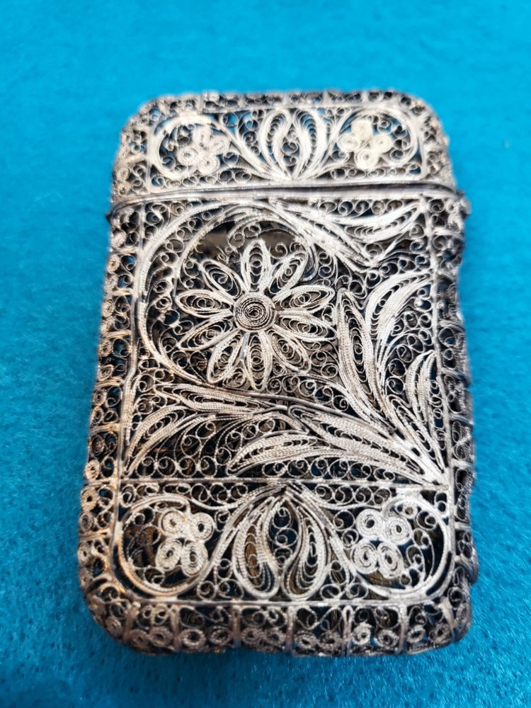 Antique Silver? Filigree Card Case Cigarette Case? Old Scroll Work Two Designs