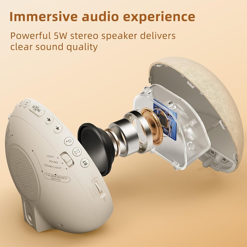 Natural Wake Up Light - Bedroom Dimmable Clock with Bluetooth Speaker