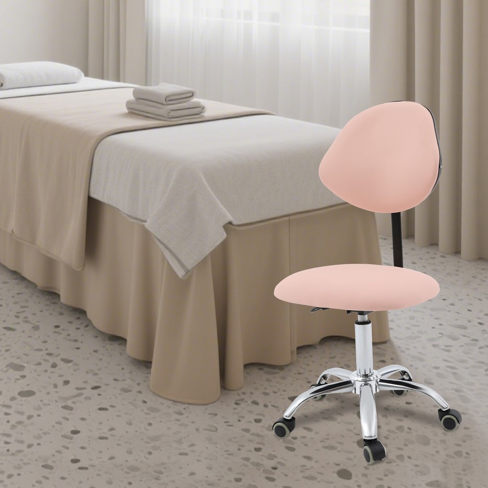 Adjustable Saddle Swivel Chair Ergonomic Rolling Stool w/ Backrest for Office