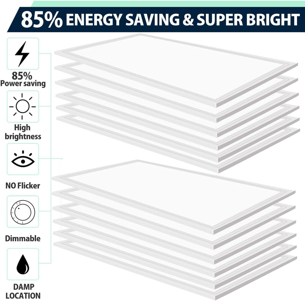 2x4 LED Flat Panel Recessed Light 7800LM 5000K Dimmable Drop Ceiling Lights