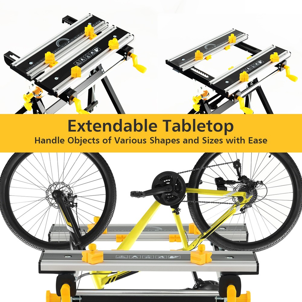 Folding Work Table Portable Workbench W/ Adjustable Height & Tiltable Platform