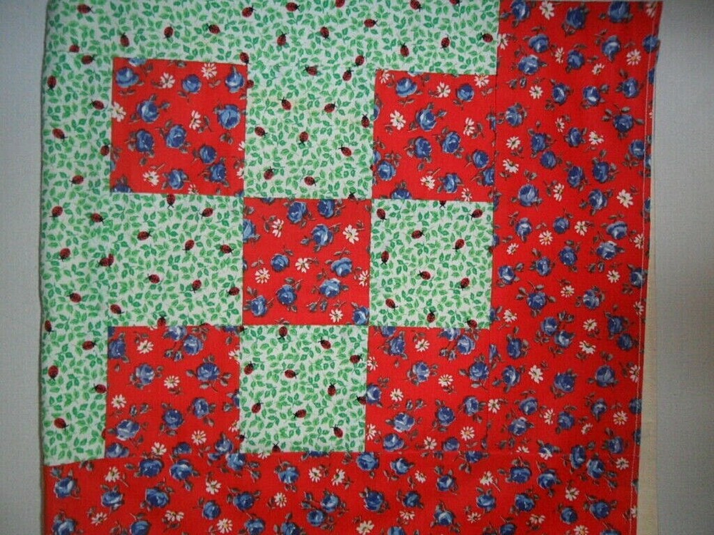 Handmade Table Cover Runner Flowers and Lady Bugs
