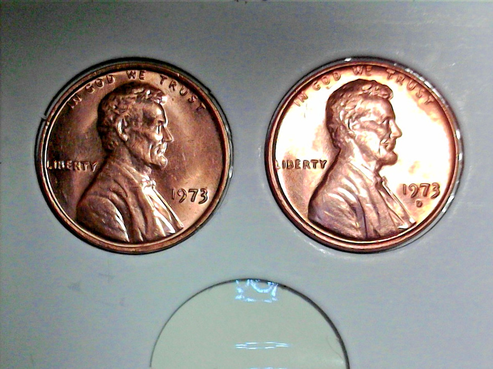 1973 P & D AU Lincoln Cent, Double Rim