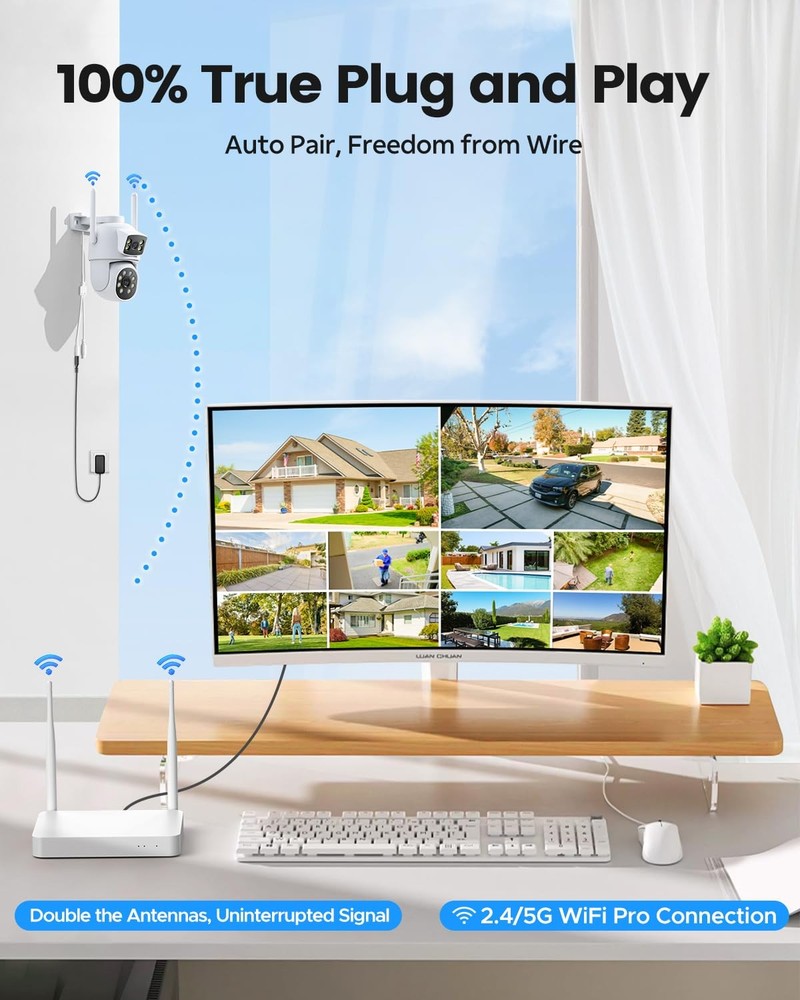 4MP Dual Lens Home Security Camera System Wireless, Security Cameras Wireless...