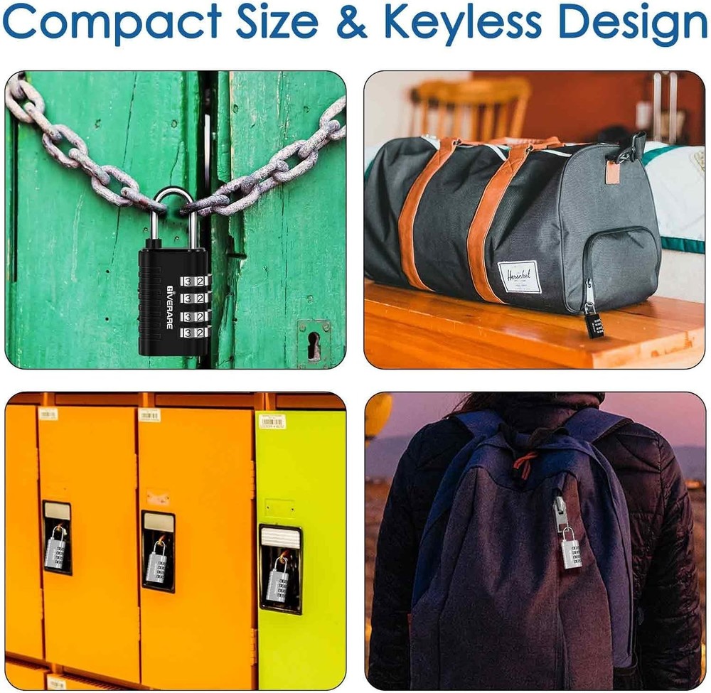 4 Pack Keyless 4-Digit Combination Lock - Lightweight, Weatherproof Padlocks