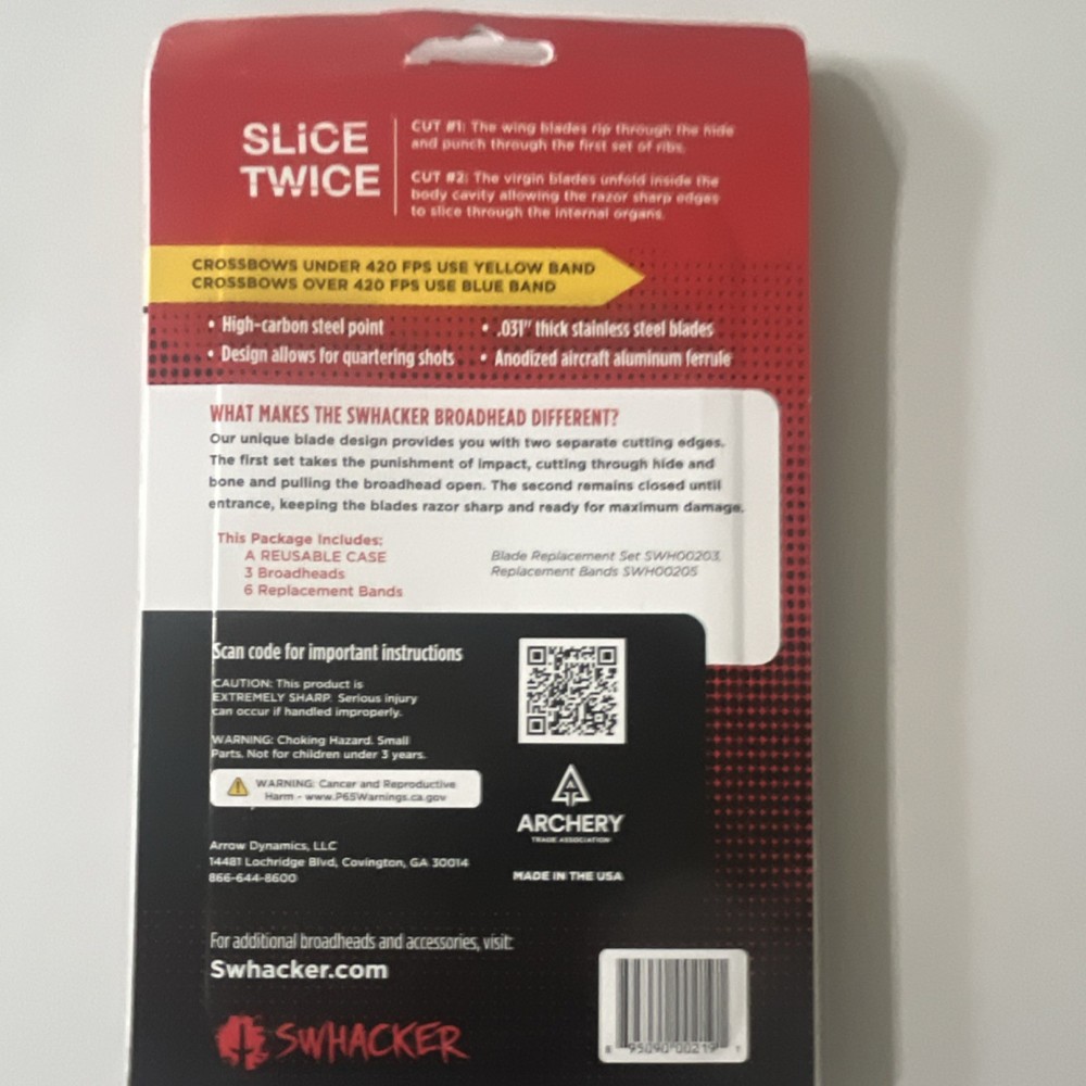 Swhacker 219 Broadhead 100 Grain 1.75" Cutting Compound Bow Crossbow