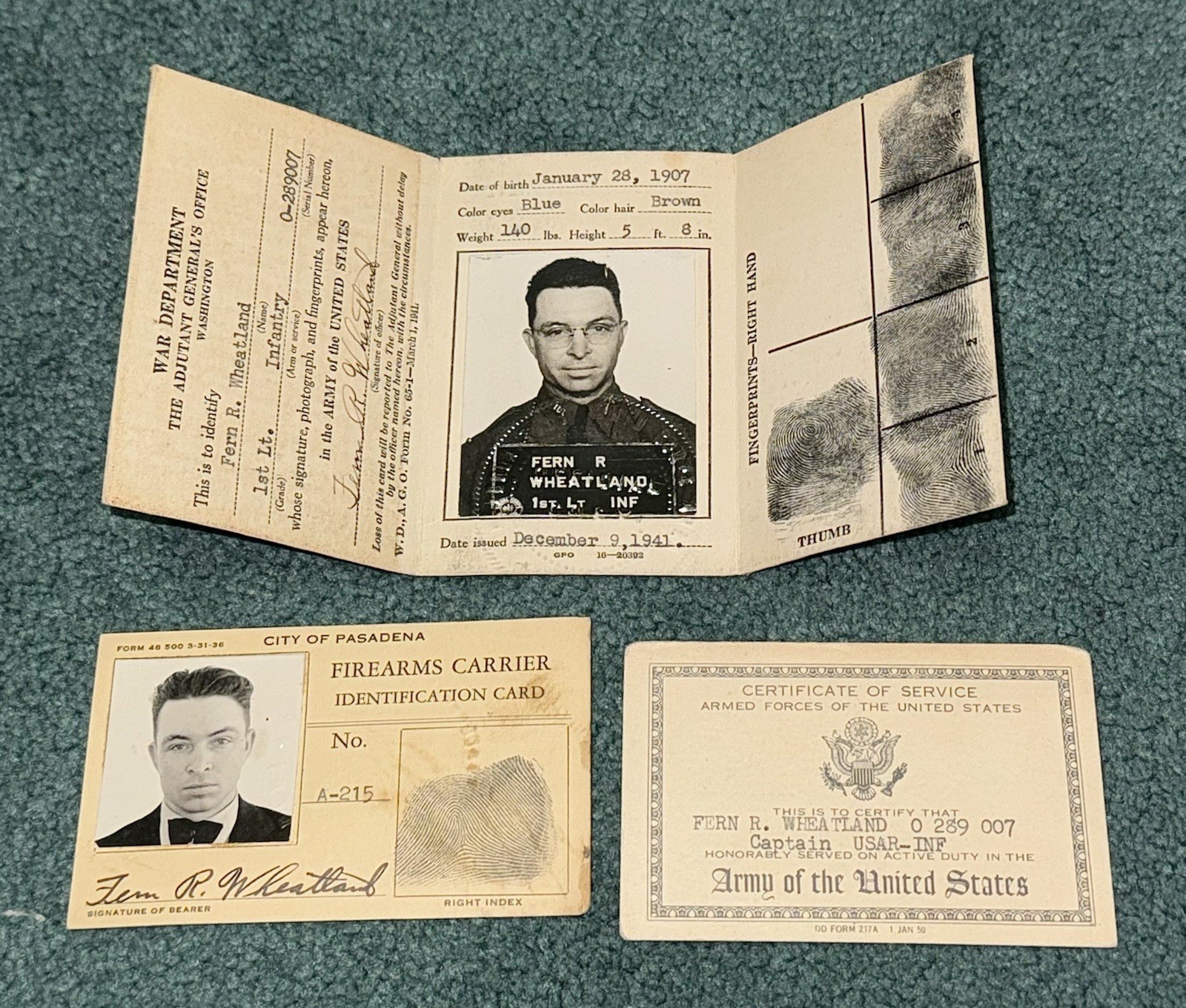 Original WWII US Army Infantry Officers 1941 ID Card With 2 Other Cards
