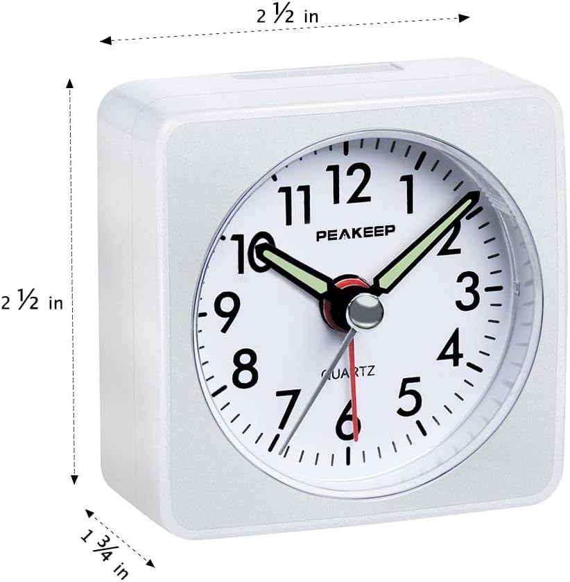 Snooze and light function, silent silent-ticking analog quartz clock (white)