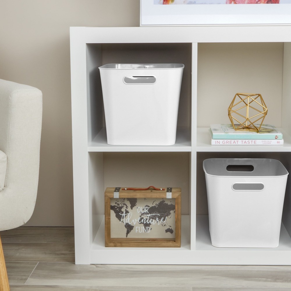 6 pack Cube White Plastic Storage Bin 11 in x 10 in