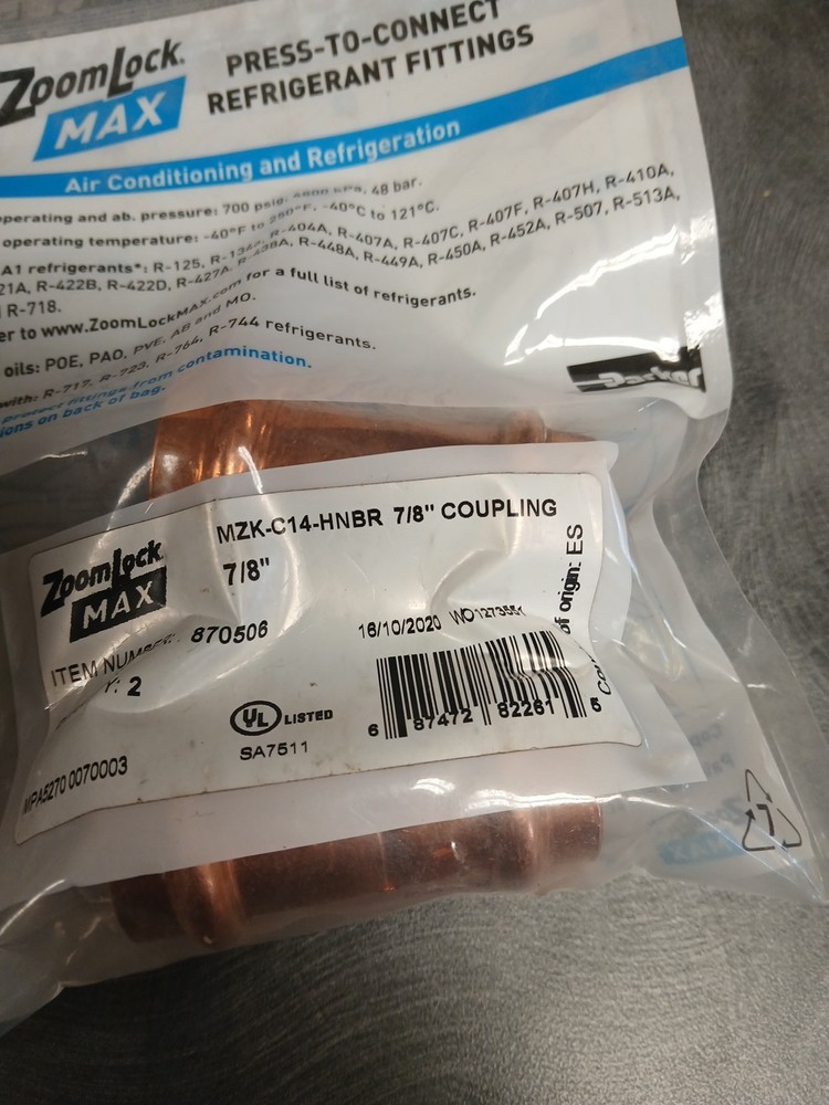 Zoomlock MAX Press To Connect Fitting 7/8” Coupling 2 Pack