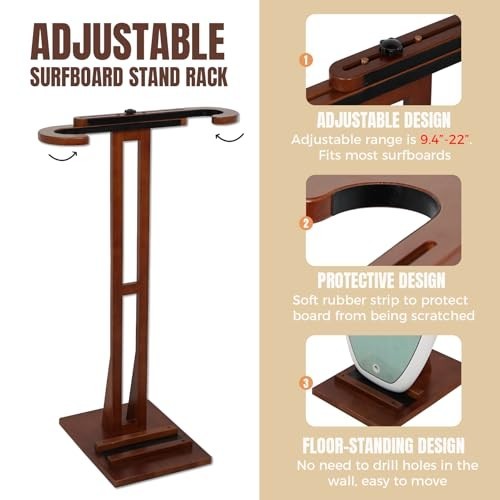 Adjustable Surfboard Stand Rack - Vertical Floor Display for Shortboard & Longbo