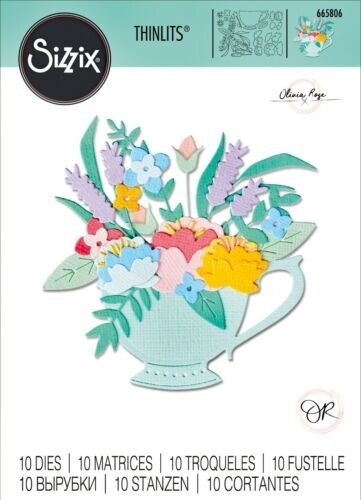 Sizzix "Tea Time" by Olivia Rose Cup Flowers Thinlits Dies- 665806 MSRP $25
