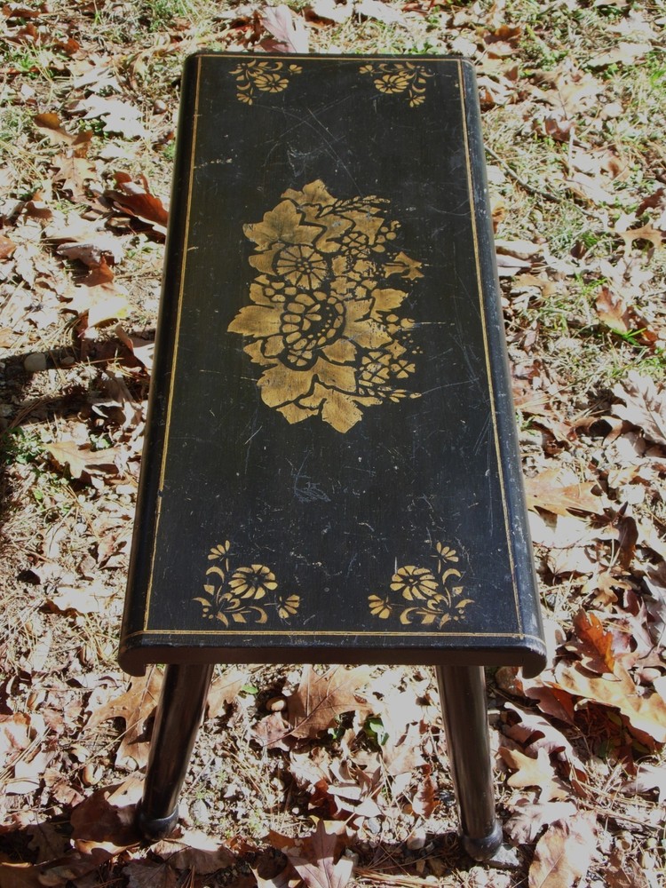 Vintage Solid Wood Step Stool Hand Painted Stenciled Folk Art Foot Stool