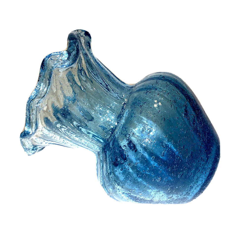 Small Hand Blown Blue Glass Creamer Pitcher w Applied Handle