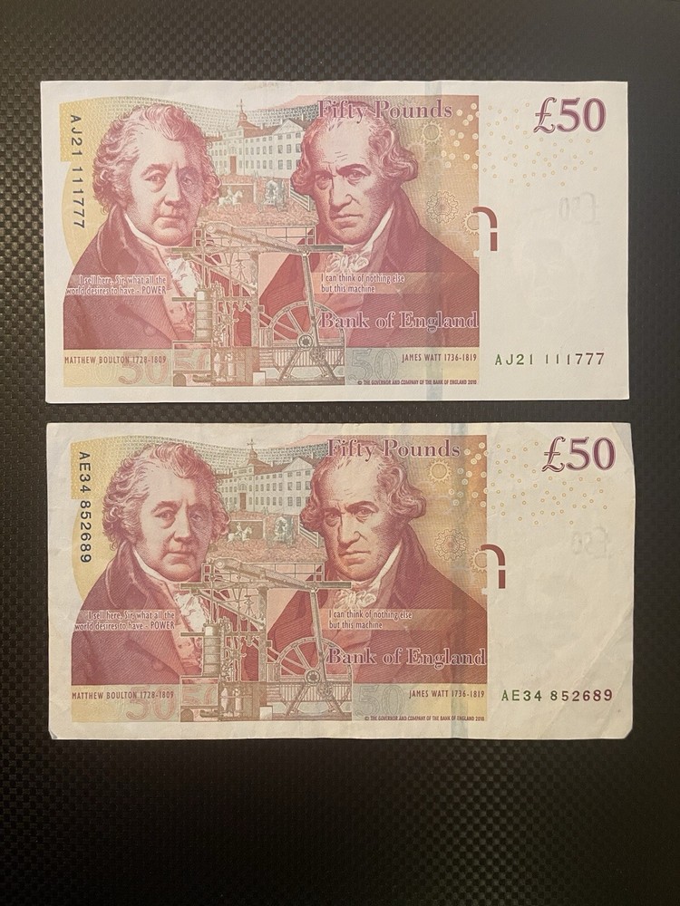 Old 2x £50 Notes - Very good condition