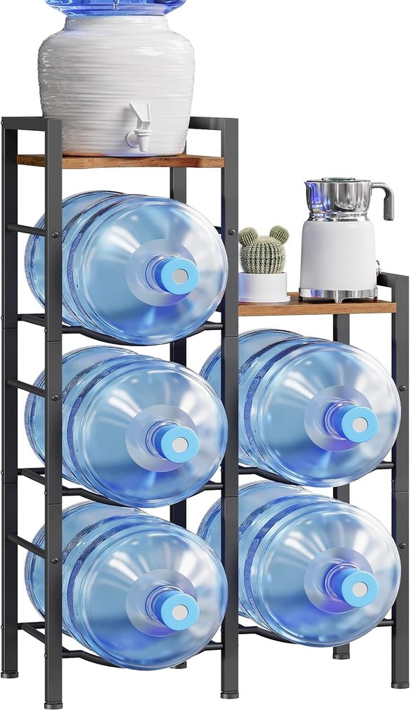 HOOBRO 5 Gallon Water Jug Holder 3 Tier Water Jug Rack with Wooden Top Shelves