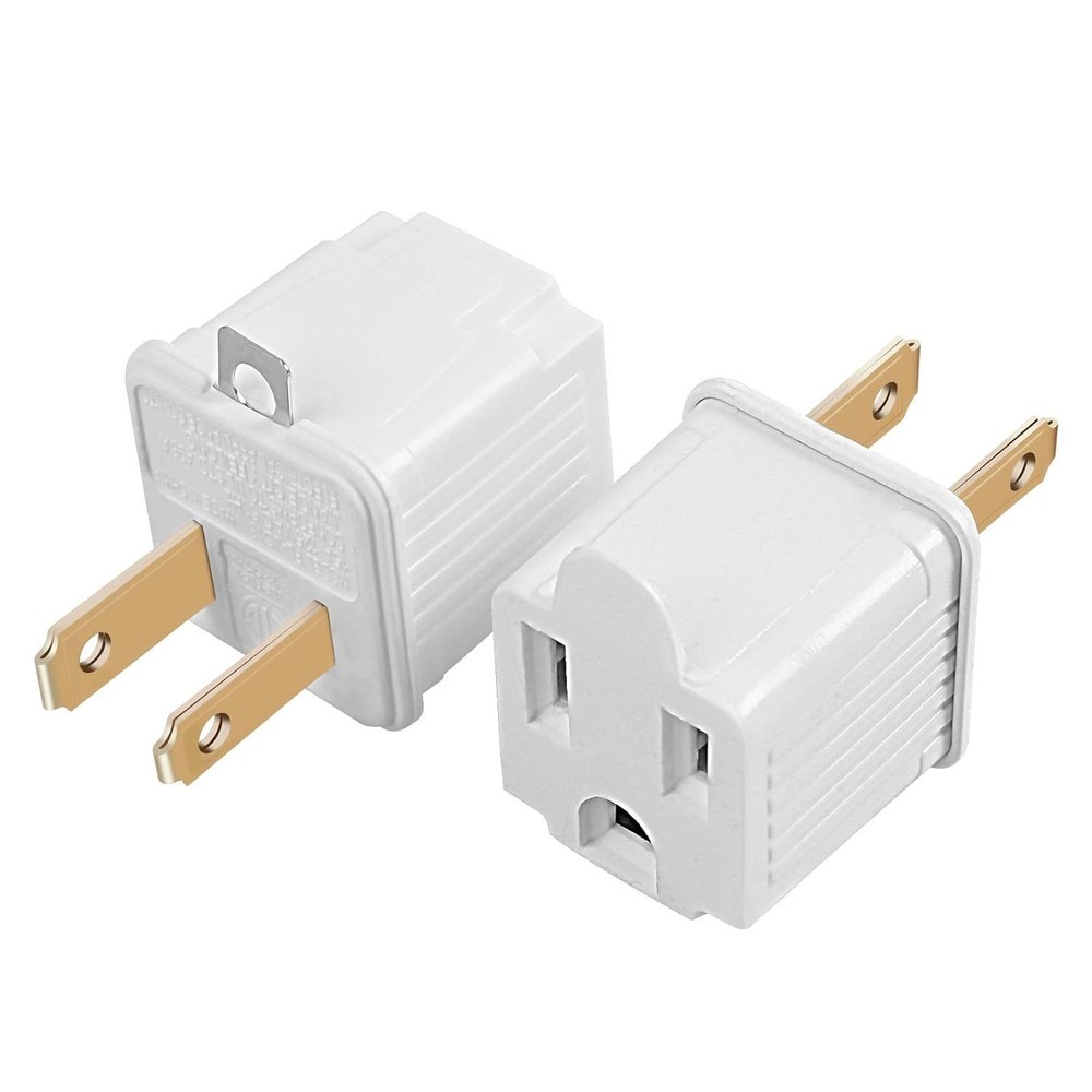 Compact 3-Piece Grounding Adapters - Safe & Easy Electrical Conversion, White