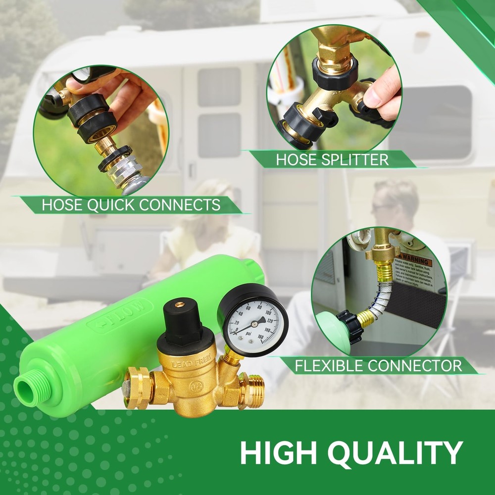 RVINGPRO RV Water Pressure Regulator and Filter Fresh Kit, Yellow