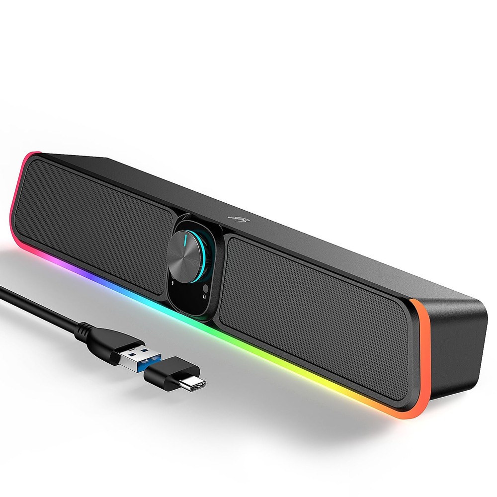 Computer Speakers - Wired USB Powered Bluetooth Computer Sound Bar with RGB &...
