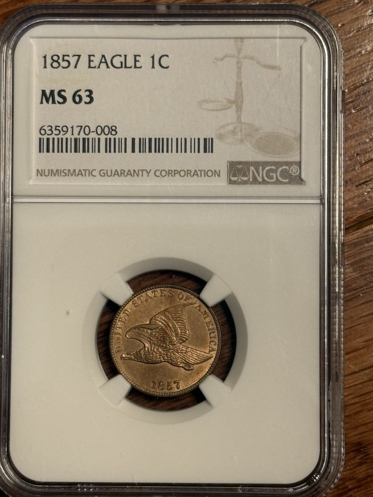 1857 Flying Eagle Cent NGC MS63. Beautiful!
