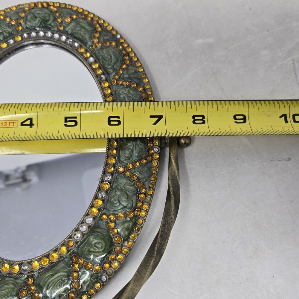 VTG Brass Tilting Vanity Mirror Table Mirror Standing Mirror Frame Rhinestones