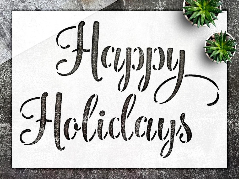 Happy Holidays Script Home Decor Reusable Plastic Stencil - StencilAir