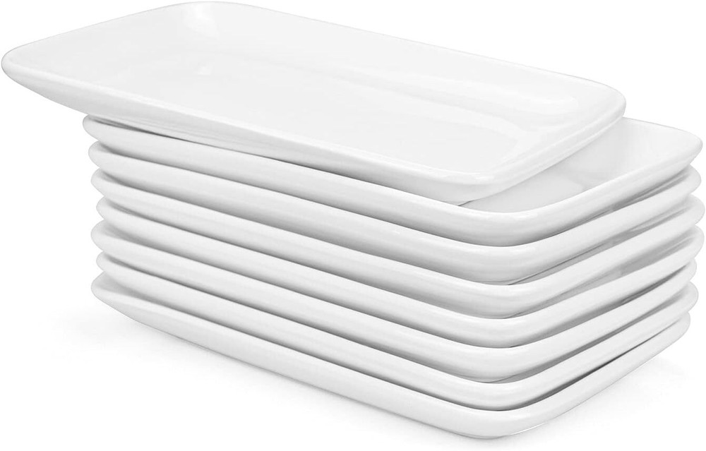 8-Piece Set of 8-Inch Rectangular Ceramic Plates Salad Plates