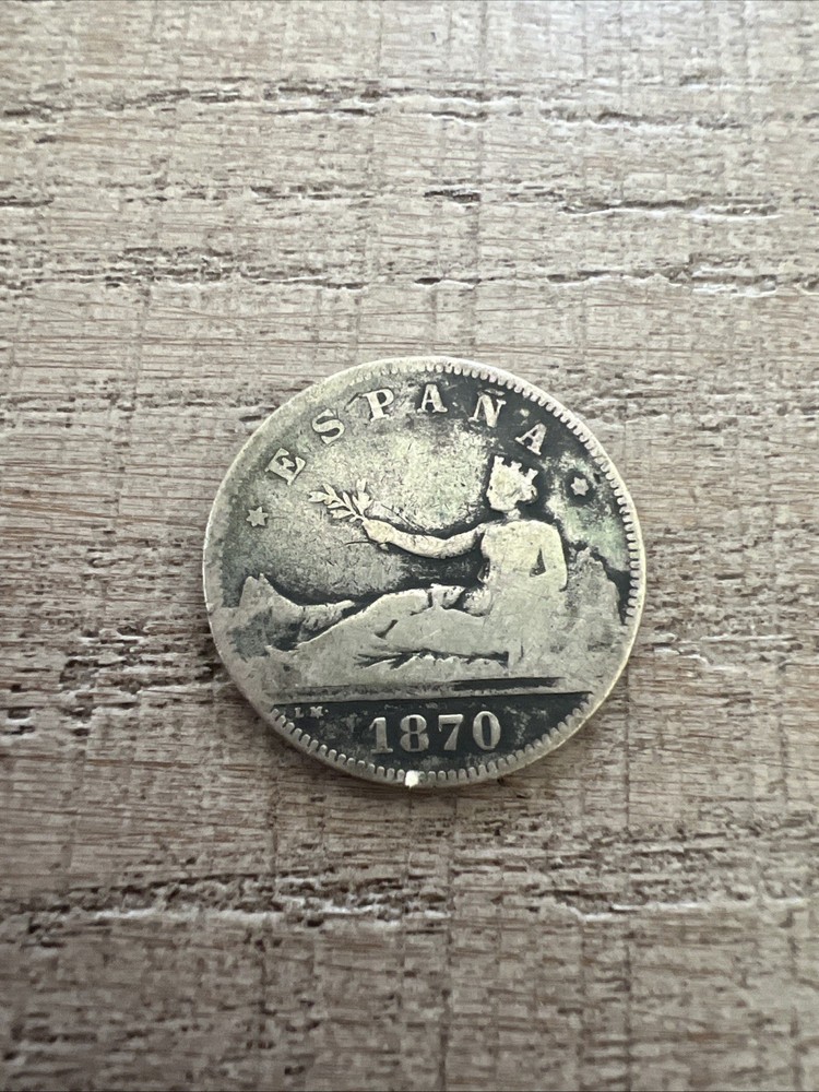 1870 Spain 5 Pesetas Silver Coin