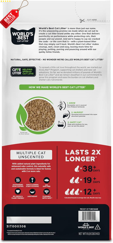 Multi Cat Litter 8lb Unscented Flushable Quick Clumping 99% Dust Free - US