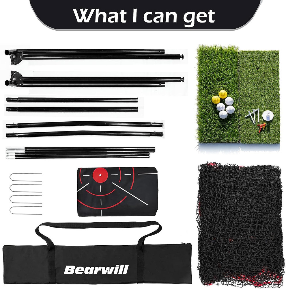 Bearwill Golf Net, 10x7ft Heavy Duty Golf Practice Nets with Mat, Target Cloth,
