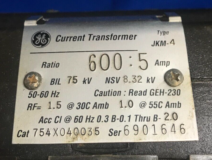 GE GENERAL ELECTRIC CURRENT TRANSFORMER JKM-4 754X040035