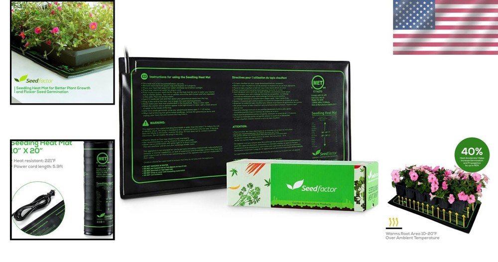 Efficient Seedling Heat Mat - Waterproof Design, 10" x 20" for Quick Germination