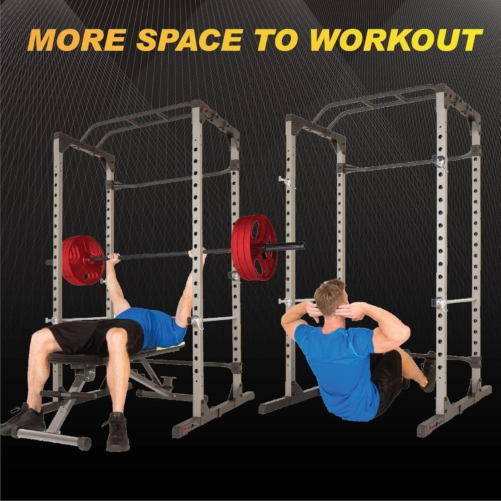 Durable Squat Rack Power Cage with Multi-Grip Pull-Up Bar & Cable Crossovers