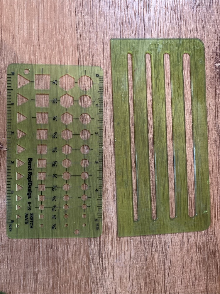 Vintage Drafting Tools - Templates, Compasses, Triangle Scale Ruler