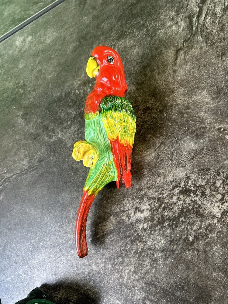 Centage parrot hanging ceramic handpainted perched on branch 11”tall no wire