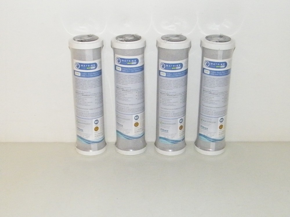 4 Pre & Post RO Carbon Filter Cartridges 5 Micron 2.5" x 10" Matrikx GreenBlock