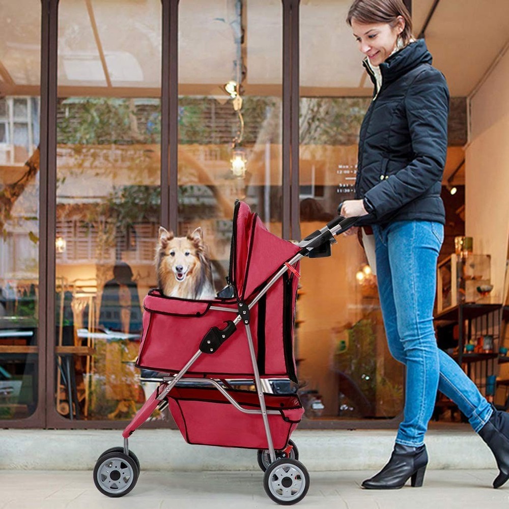 3 Wheel Pet Stroller Foldable Waterproof Carrier Red